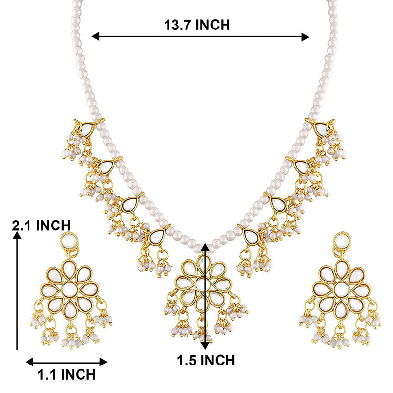 Etnico18k Gold Plated Kundan Pearl Moti Mala Necklace Jewellery Set for Women (ML302W)