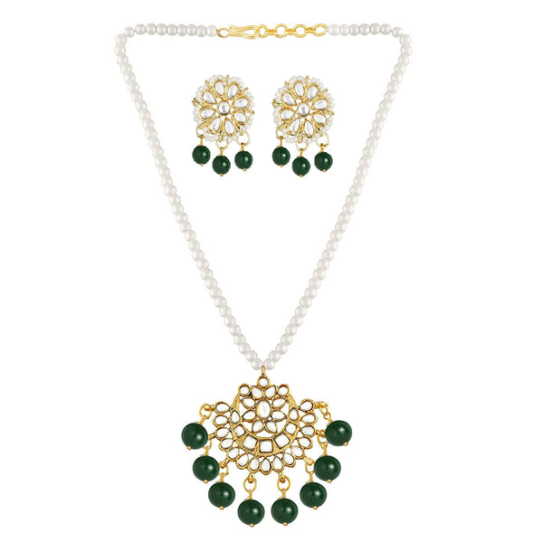 Etnico18k Gold Plated Kundan Pearl Studded & Beaded Moti Mala Necklace Jewellery Set for Women (ML303G)