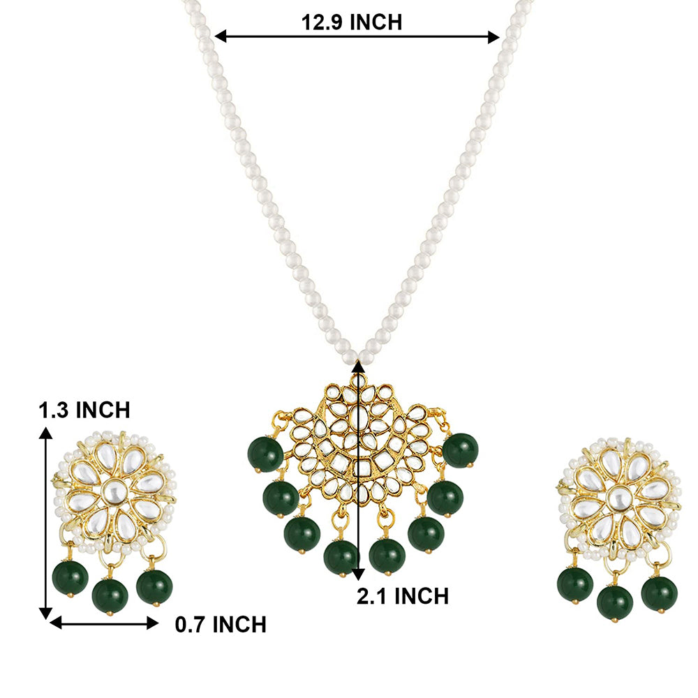 Etnico18k Gold Plated Kundan Pearl Studded & Beaded Moti Mala Necklace Jewellery Set for Women (ML303G)