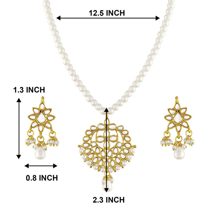 Etnico18k Gold Plated Kundan Pearl Studded & Beaded Moti Mala Necklace Jewellery Set for Women (ML304W)