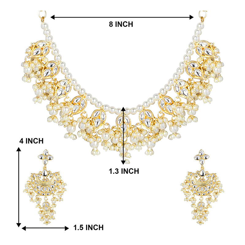 Etnico18k Gold Plated Traditional White Pearl & Kundan Studded Choker Necklace Jewellery Set For Women/Girls (ML305W)
