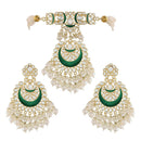 Etnico18k Gold Plated Green Meenakari Pearl & Kundan Studded Choker Necklace Jewellery Set For Women/Girls (ML306G)