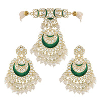 Etnico18k Gold Plated Green Meenakari Pearl & Kundan Studded Choker Necklace Jewellery Set For Women/Girls (ML306G)