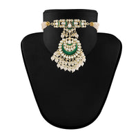 Etnico18k Gold Plated Green Meenakari Pearl & Kundan Studded Choker Necklace Jewellery Set For Women/Girls (ML306G)