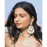 Etnico18k Gold Plated White Meenakari Pearl & Kundan Studded Choker Necklace Jewellery Set For Women/Girls (ML306W)