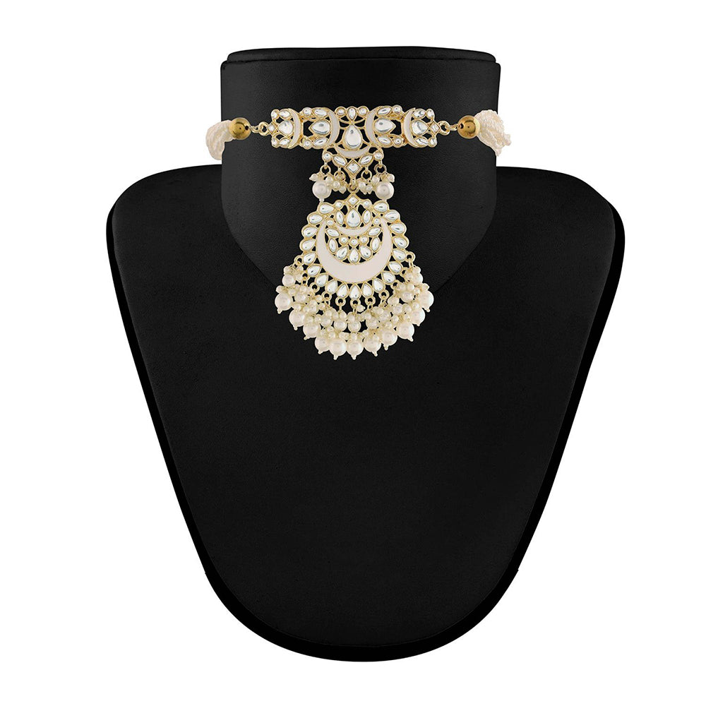 Etnico18k Gold Plated White Meenakari Pearl & Kundan Studded Choker Necklace Jewellery Set For Women/Girls (ML306W)