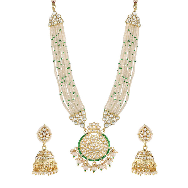 Etnico18k Gold Plated Traditional Multistrand Pearl Kundan Studded Necklace Jewellery Set For Women (ML307G)