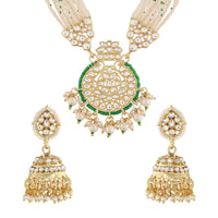 Etnico18k Gold Plated Traditional Multistrand Pearl Kundan Studded Necklace Jewellery Set For Women (ML307G)