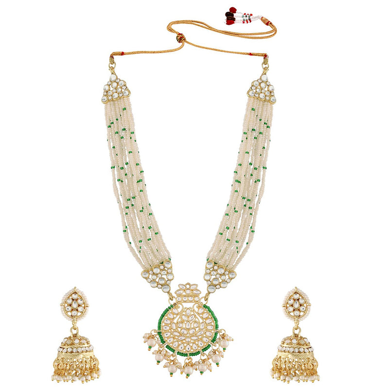 Etnico18k Gold Plated Traditional Multistrand Pearl Kundan Studded Necklace Jewellery Set For Women (ML307G)