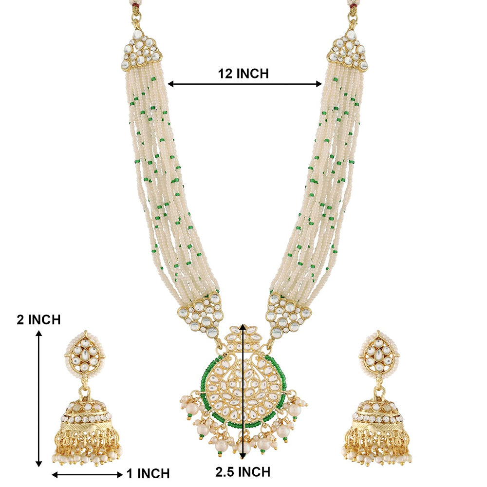 Etnico18k Gold Plated Traditional Multistrand Pearl Kundan Studded Necklace Jewellery Set For Women (ML307G)