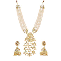 Etnico18k Gold Plated Traditional Multistrand Pearl Kundan Studded Necklace Jewellery Set For Women (ML308W)