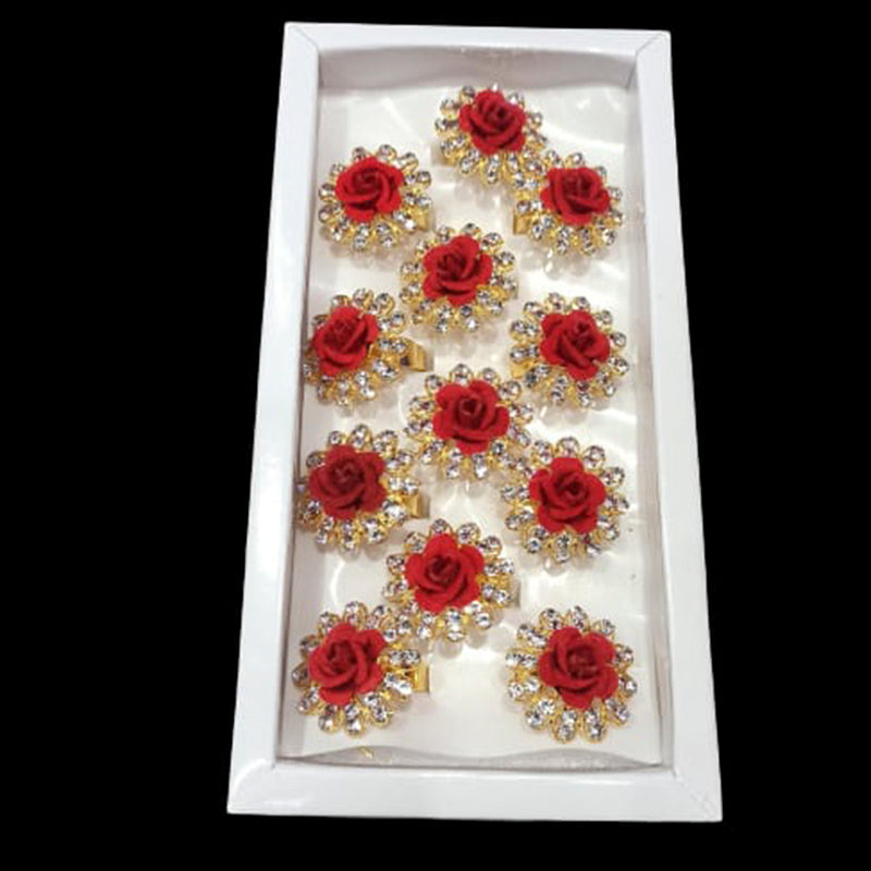 Manisha Jewellery Pack Of 12 Gold Plated Austrian Stone & Floral Adjustable Rings