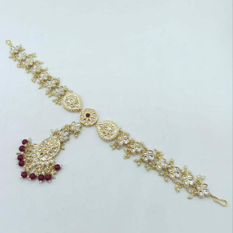 Manisha Jewellery Gold Plated Kundan Stone & Pearl Maangtikka with Sheeshphool Hair Accessories For Women