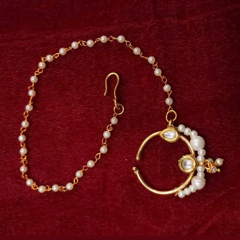 Manisha Jewellery Gold Plated Kundan Stone Chain Nose Ring - MNACC17