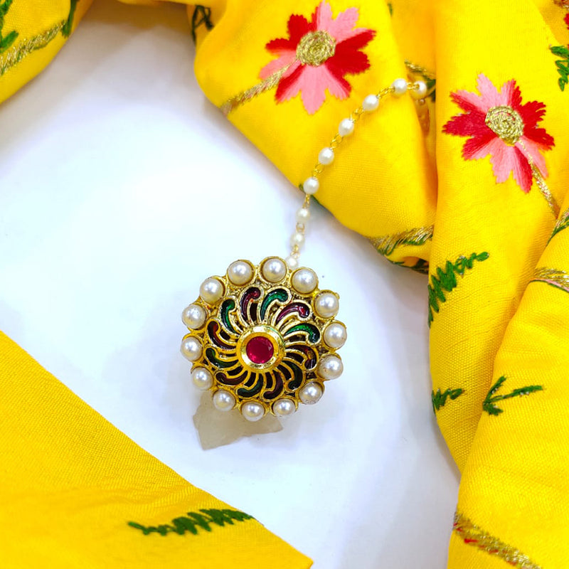 Manisha Jewellery Gold Plated Pearl & Meenakari Borla Maang tikka
