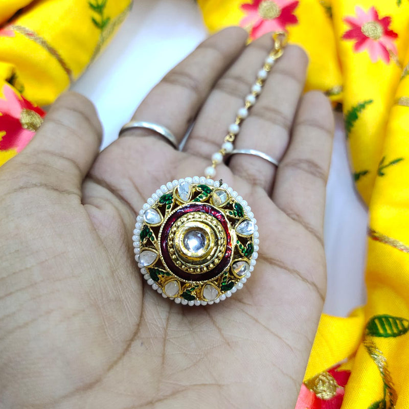 Manisha Jewellery Gold Plated Kundan Stone & Meenakari Borla Maang tikka