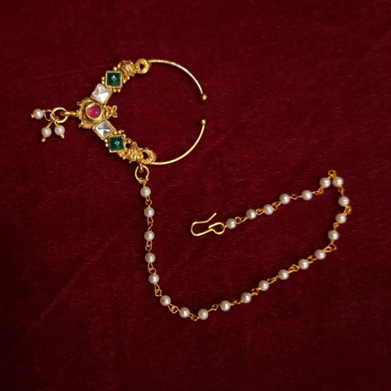 Manisha Jewellery Gold Plated Kundan Stone Chain Nose Ring - MNACC18