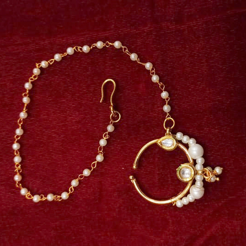 Manisha Jewellery Gold Plated Kundan Stone Chain Nose Ring - MNACC19