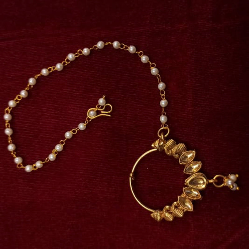 Manisha Jewellery Gold Plated Kundan Stone Chain Nose Ring - MNACC20