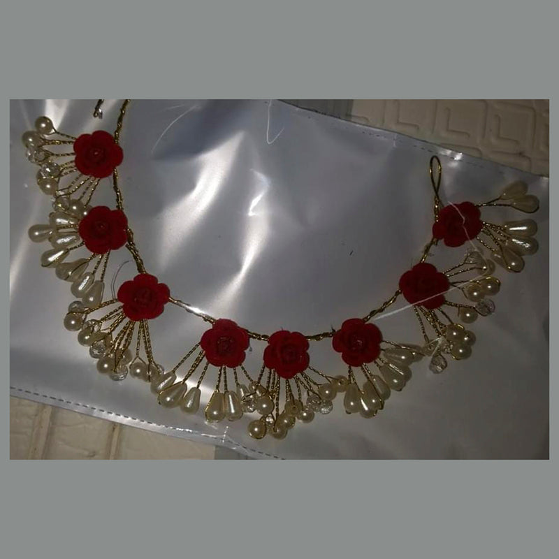 Manisha Jewellery Red Floral Design Hair Brooch