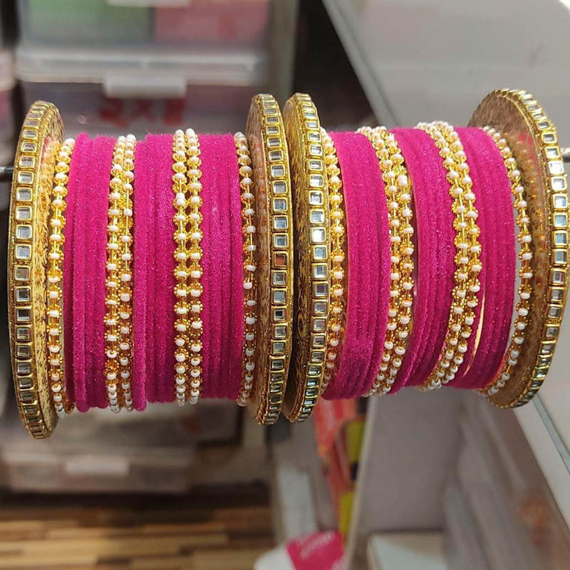 Manisha Jewellery Gold Plated Kundan & Pearl Thread Bangles Set