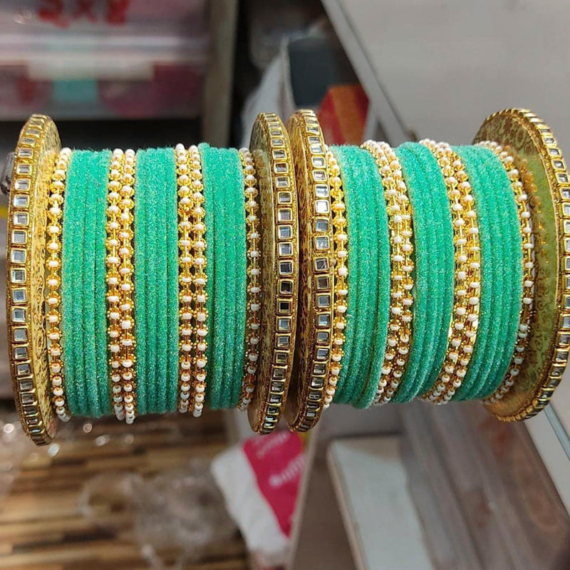 Manisha Jewellery Gold Plated Kundan & Pearl Thread Bangles Set