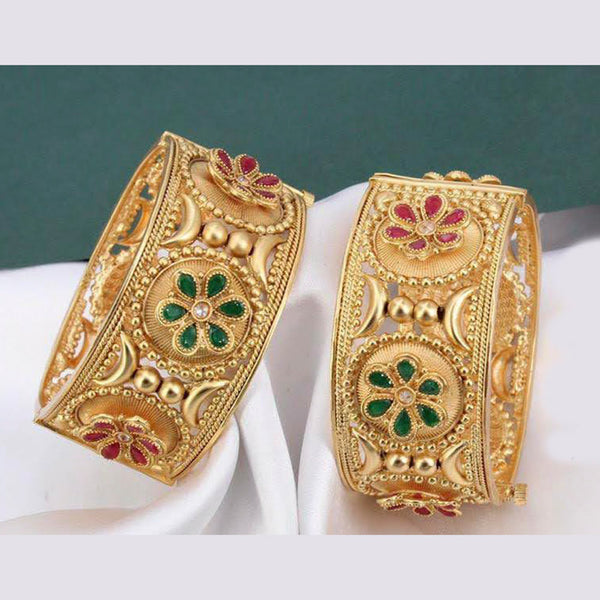 Manisha Gold Plated Pink & Green Kundan Stone Bangles Set