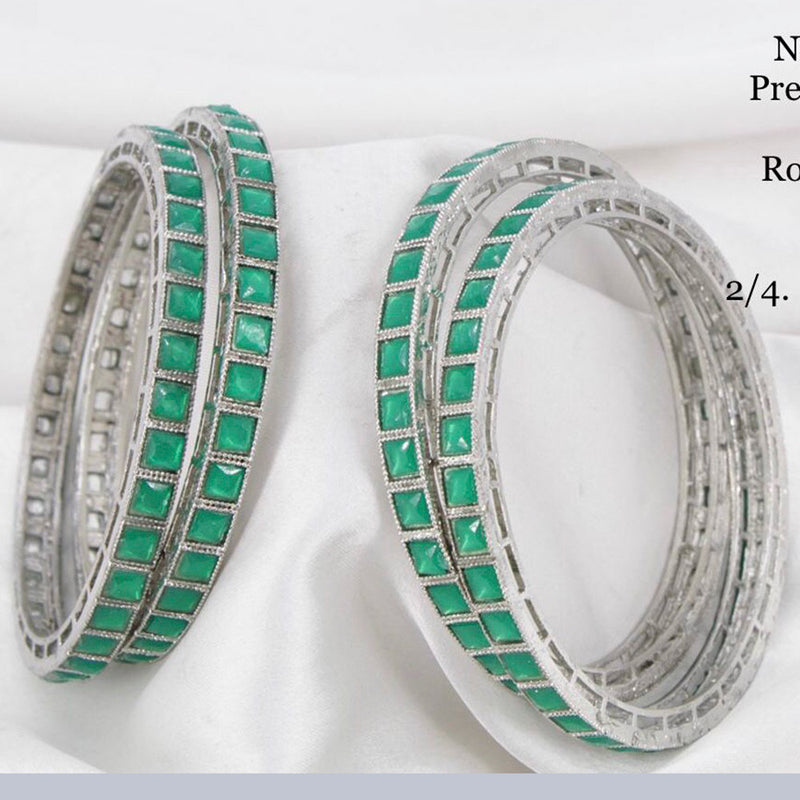 Manisha Jewellery Kundan Stone Silver Plated Bangles Set