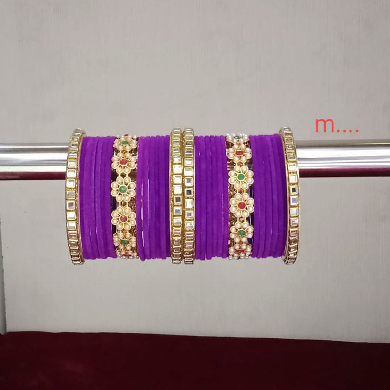 Manisha Jewellery Gold Plated Pota Stone Thread Bangles Set