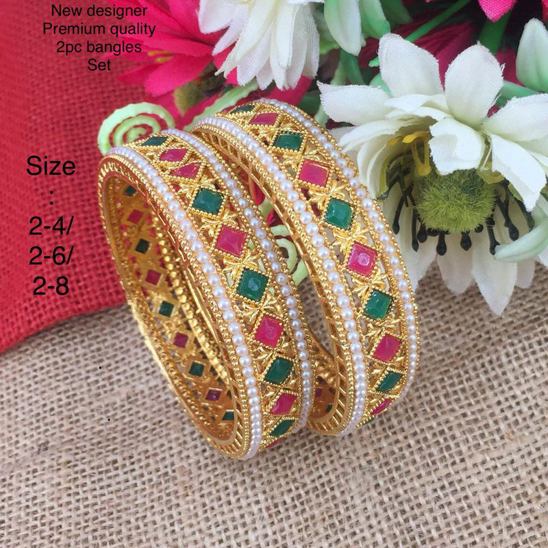 Manisha Jewellery Gold Plated  Pota Stone & Pearl Bangles