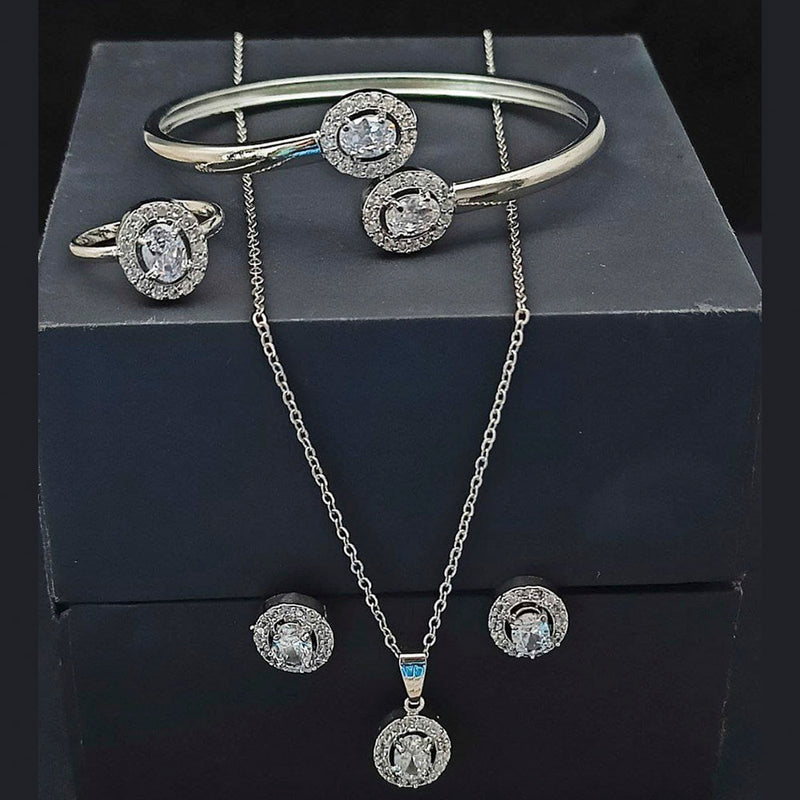 Manisha Jewellery Silver Plated Ad Stone Jewellery Combo