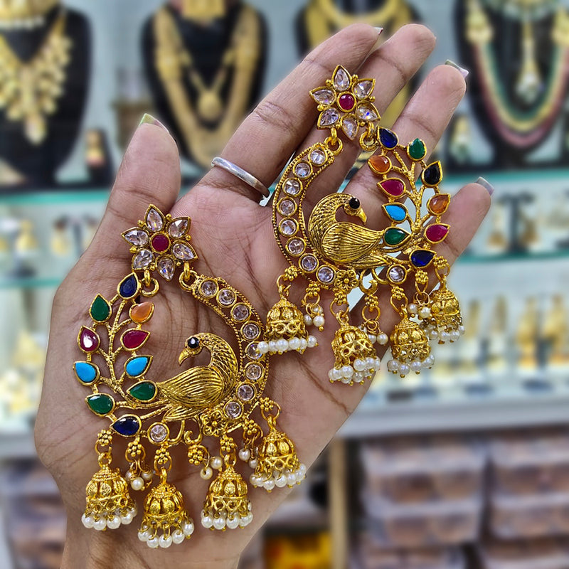 Manisha Jewellery Gold Plated Pota & Crystal Stone Peacock Jhumki Earrings