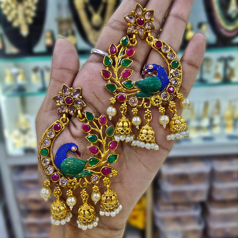 Manisha Jewellery Gold Plated Pota & Crystal Stone Peacock Jhumki Earrings