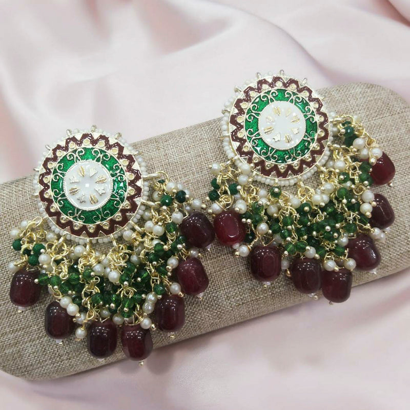 Manisha Jewellery Gold Plated Meenakari & Beads Dangler Earrings
