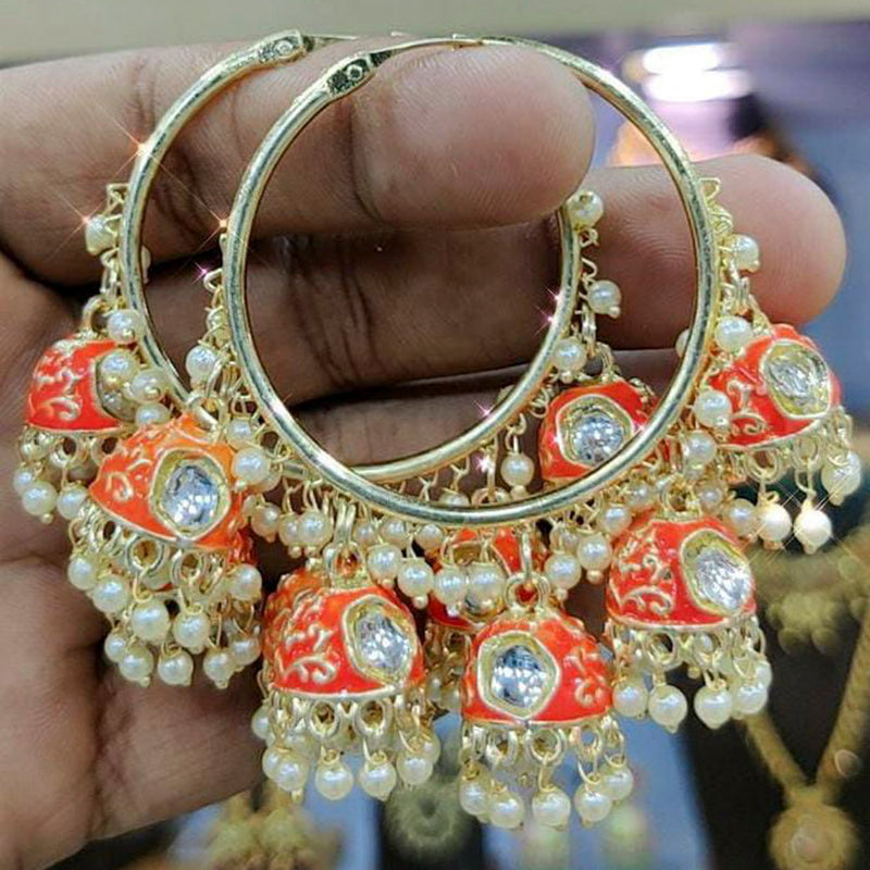 Manisha Jewellery Gold Plated Meenakari & Kundan Stone Jhumki Earrings