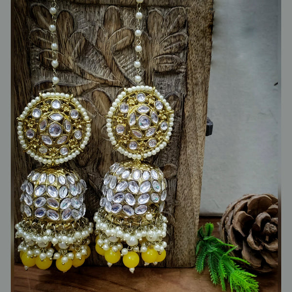 Manisha Jewellery Gold Plated Kundan Stone & Beads Chain Jhumki Earrings