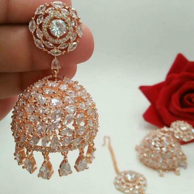 Manisha Jewellery American Diamond Jhumki  Earrings With Maang Tikka