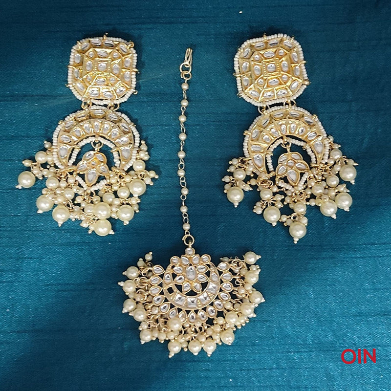 Manisha Jewellery Gold Plated Kundan Stone & Beads Dangler Earrings With Maang Tikka