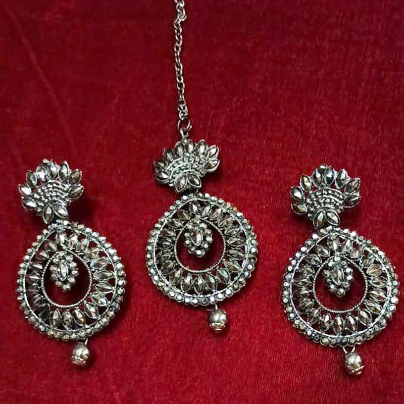 Manisha Jewellery Oxidised Plated Crystal Stone Dangler Earrings With Maang Tikka