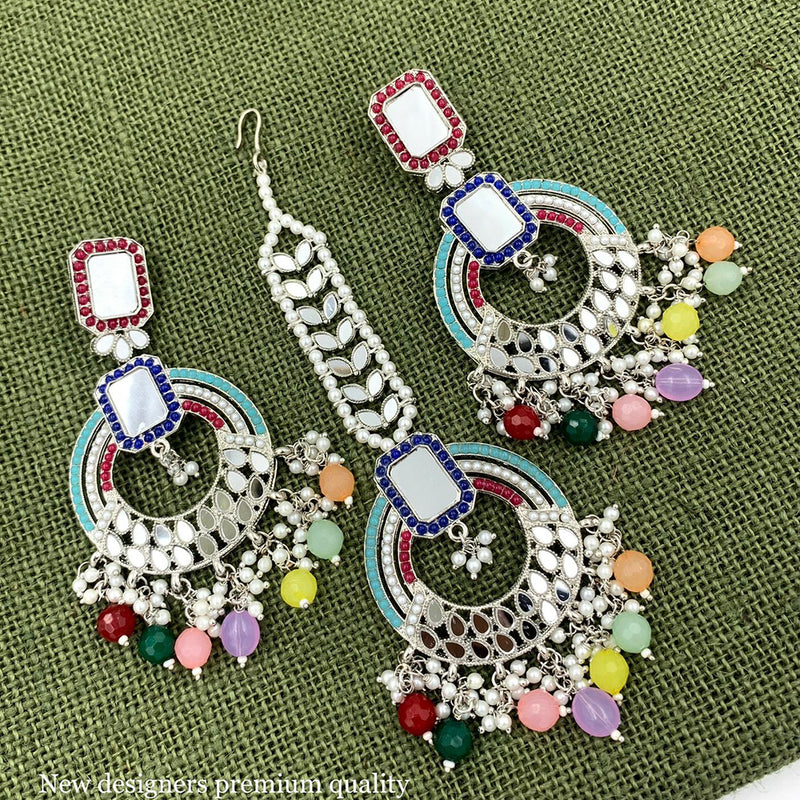 Manisha Jewellery Pota Stone And Beads Gold Plated Mirror Earrings With Maang Tikka
