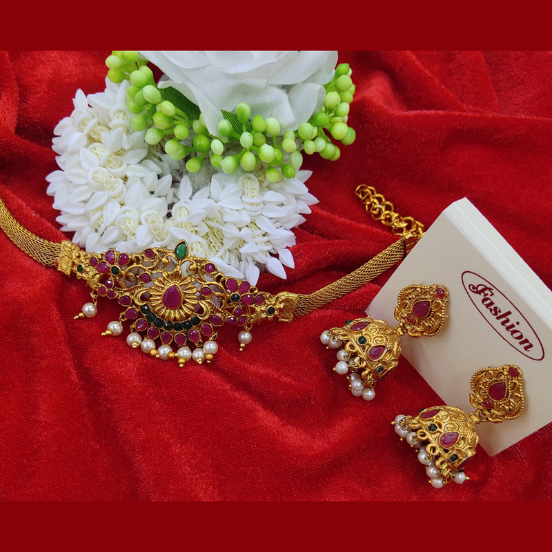 Manisha Jewellery Maroon & Green Gold Plated Choker Necklace Set