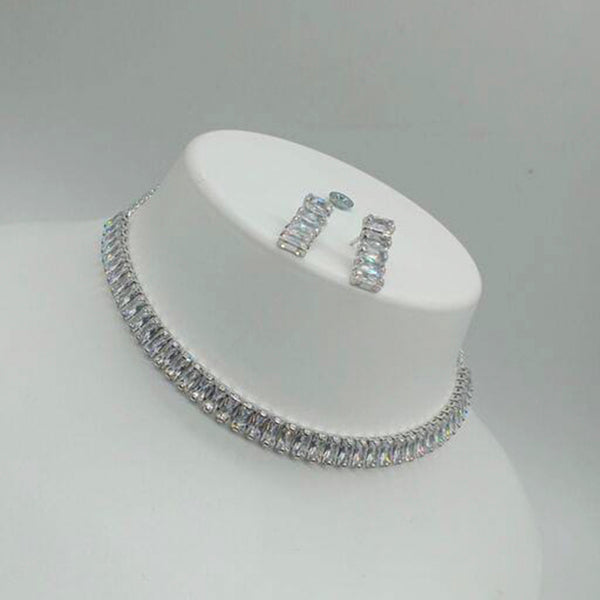 Manisha Jewellery American Diamond Stylish Silver Plated Necklace Set