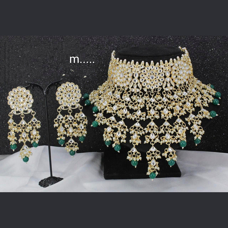 Manisha Jewellery Kundan Stone & Beads Gold Plated Choker Necklace Set