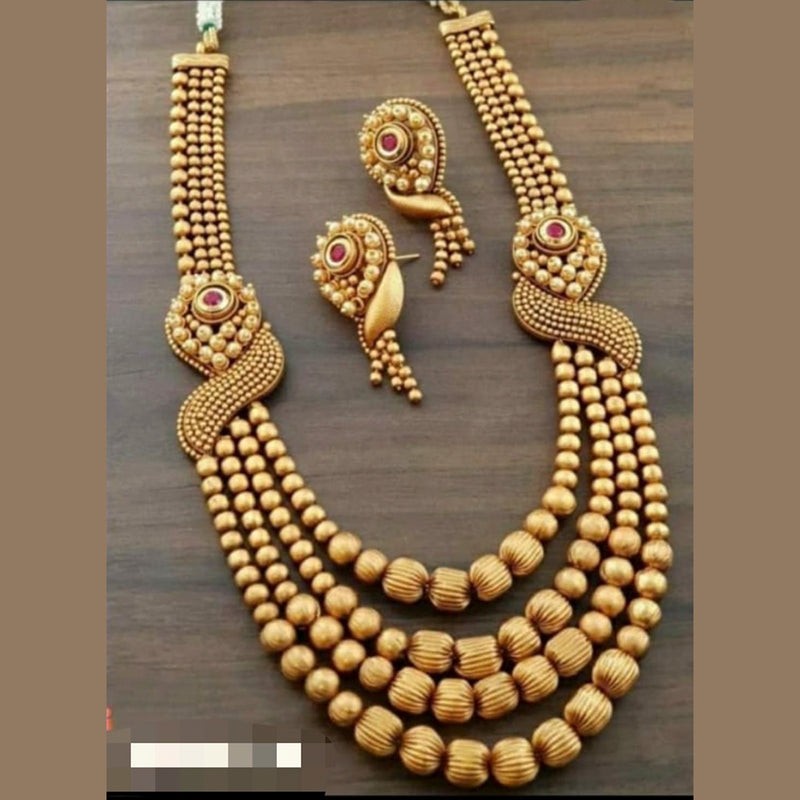 Manisha Jewellery Pink Pota Stone Gold Plated Long Necklace Set