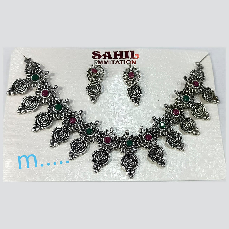 Manisha Jewellery Oxidized Plated Pota Stone Necklace Set