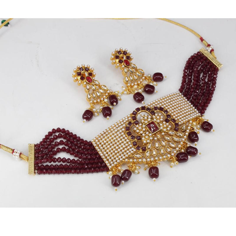 Manisha Jewellery Gold Plated Kundan Stone & Pearl & Beads Choker Necklace Set