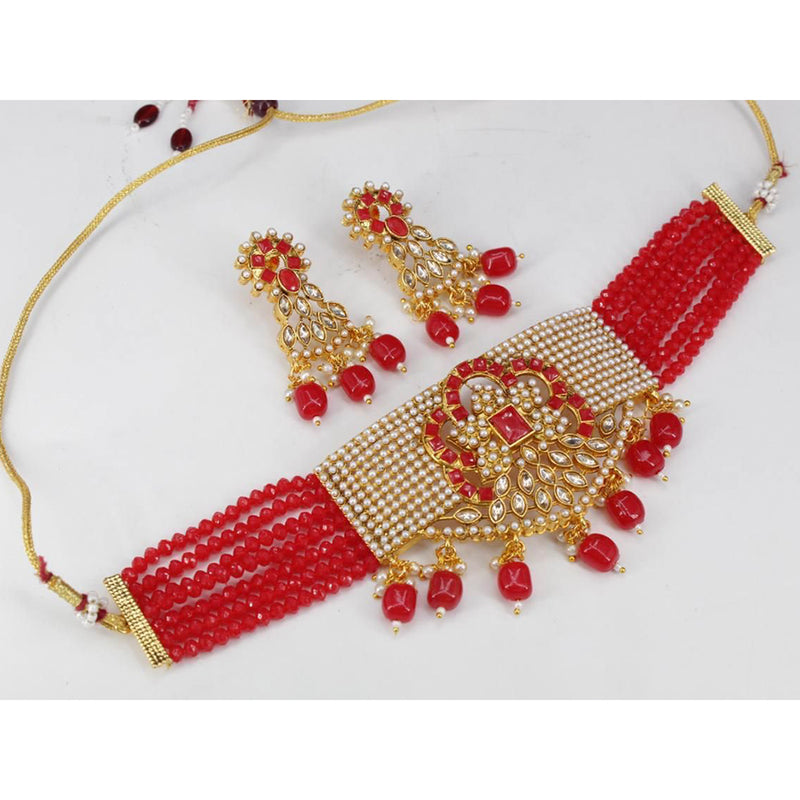 Manisha Jewellery Gold Plated Kundan Stone & Pearl & Beads Choker Necklace Set
