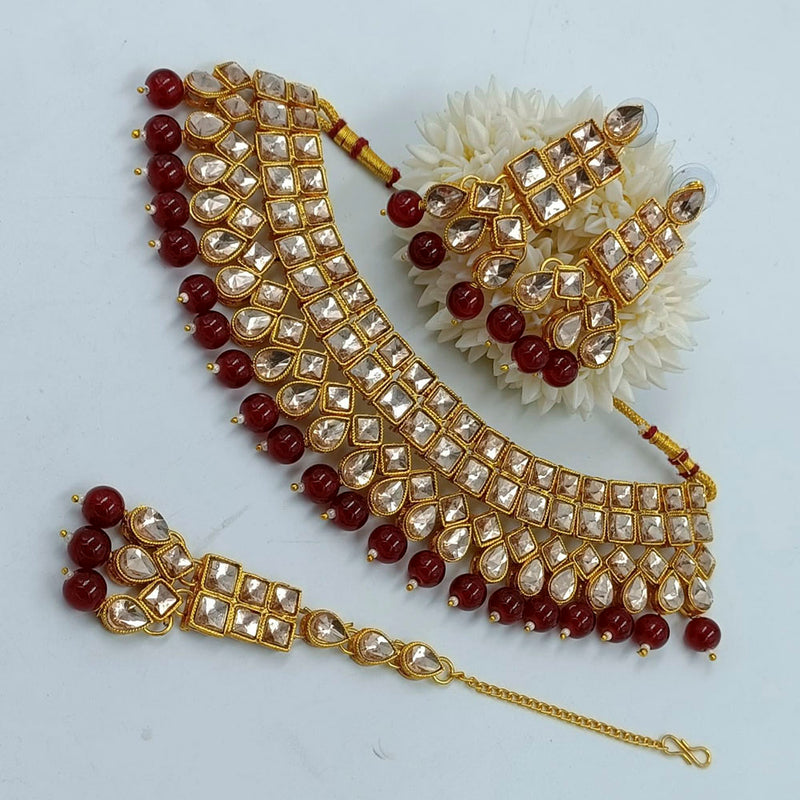 Manisha Jewellery Crystal Stone & Beads Gold Plated Choker Necklace Set