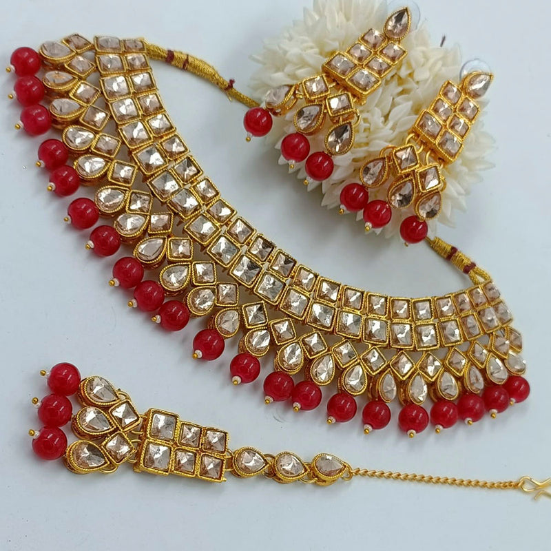 Manisha Jewellery Crystal Stone & Beads Gold Plated Choker Necklace Set