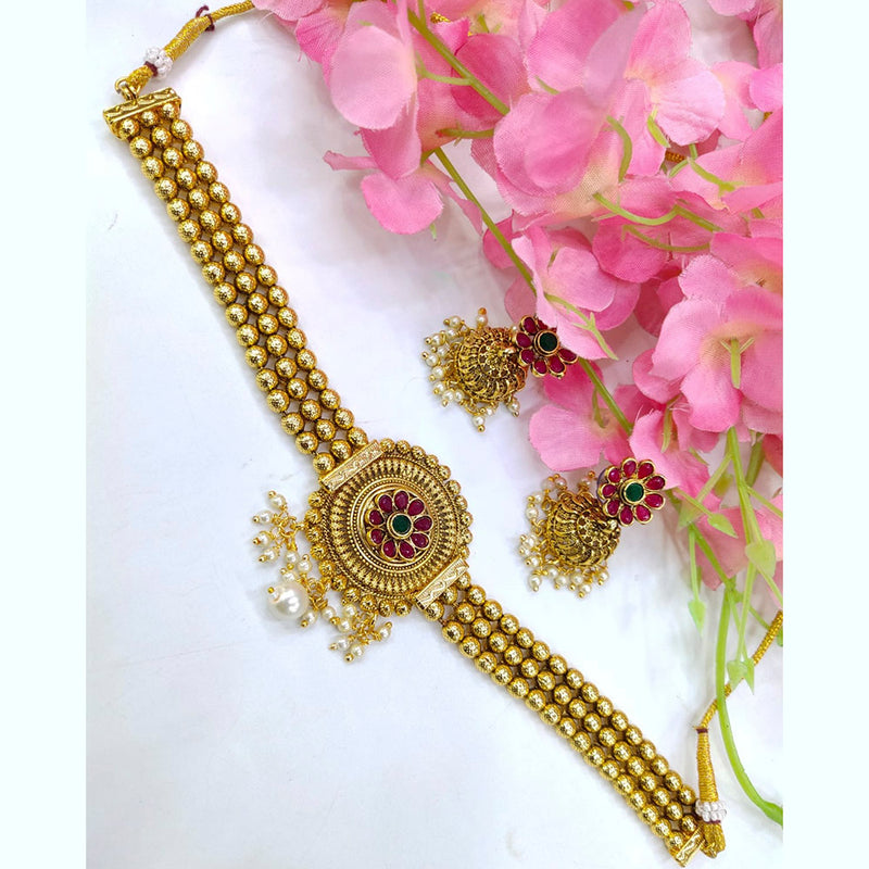 Manisha Jewellery Gold Plated Kundan Stone & Pearl Choker Necklace Set